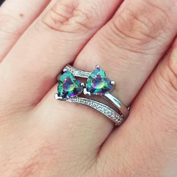 🎀925 Silver Plated Lovely Double Heart-Shaped CZ Ring, MLNN1192